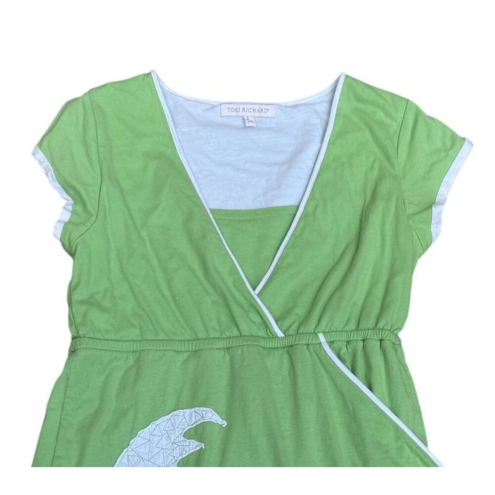 Tori Richard Womens Hawaiian Y2K Faux Wrap Dress Green White Palm Tree L - Picture 2 of 8